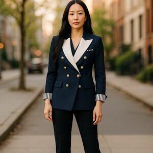 Womens Nautical Double Breasted Sailor Blazer Small Navy Blue Gold Buttons